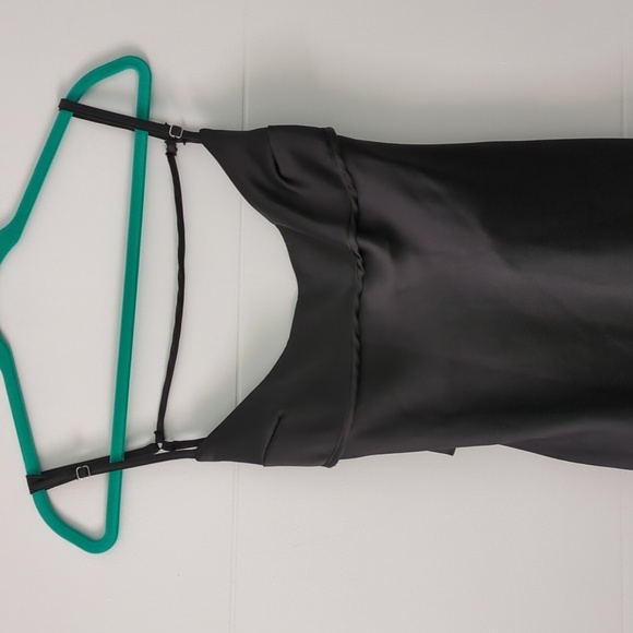 Zara Viral Silky Satin Elegant Black Cut Out Slip Mini Dress Spaghetti Straps - Picture 6 of 11